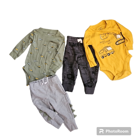 Carter's Other - Carter's Long-sleeve onesie pant sets dinosaur cars size 6 months green yellow